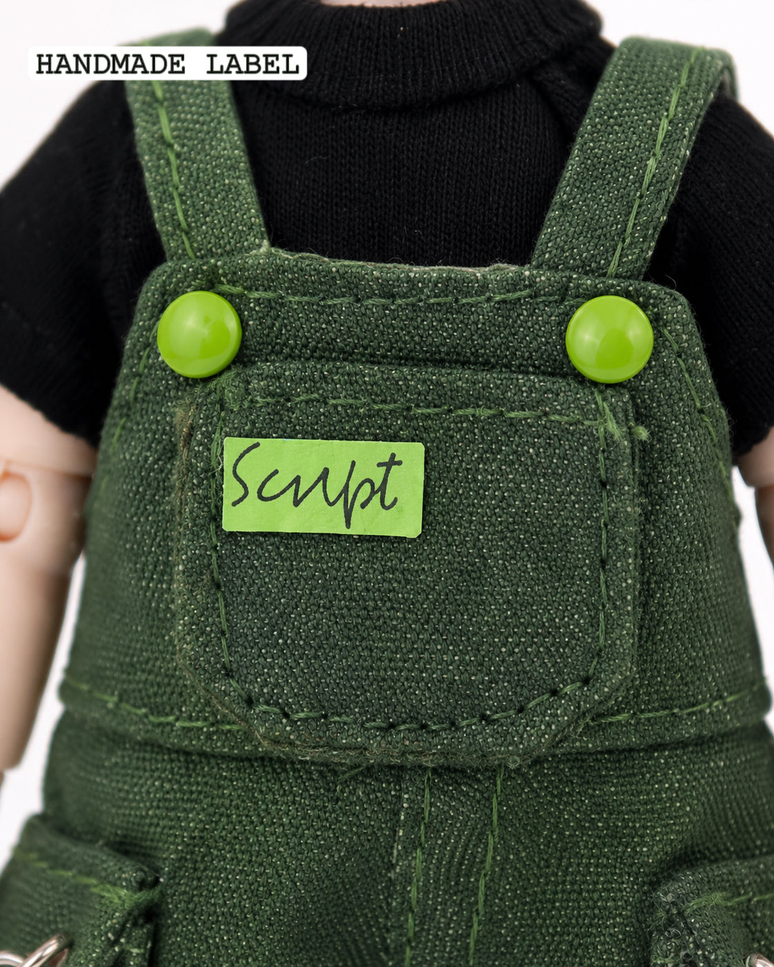 Handmade Doll Clothes Green Overall Shorts Set with Black Top