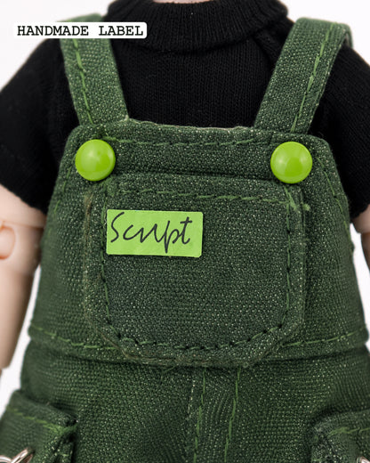 Handmade Doll Clothes Green Overall Shorts Set with Black Top