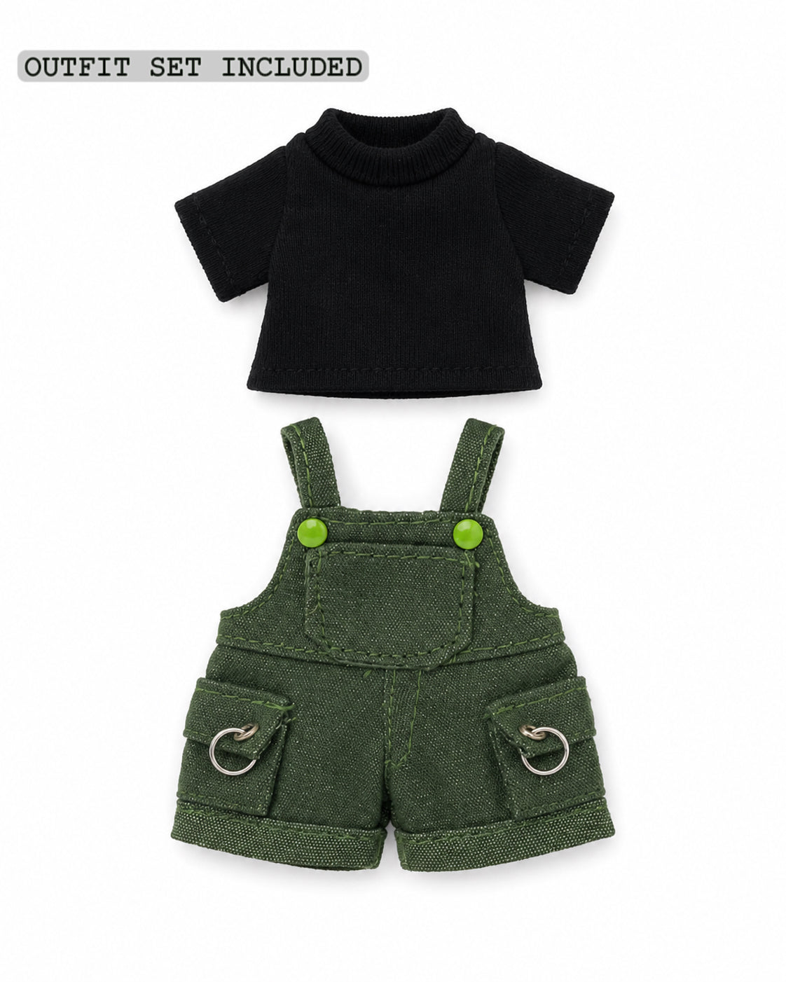 Handmade Doll Clothes Green Overall Shorts Set with Black Top
