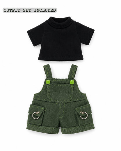 Handmade Doll Clothes Green Overall Shorts Set with Black Top